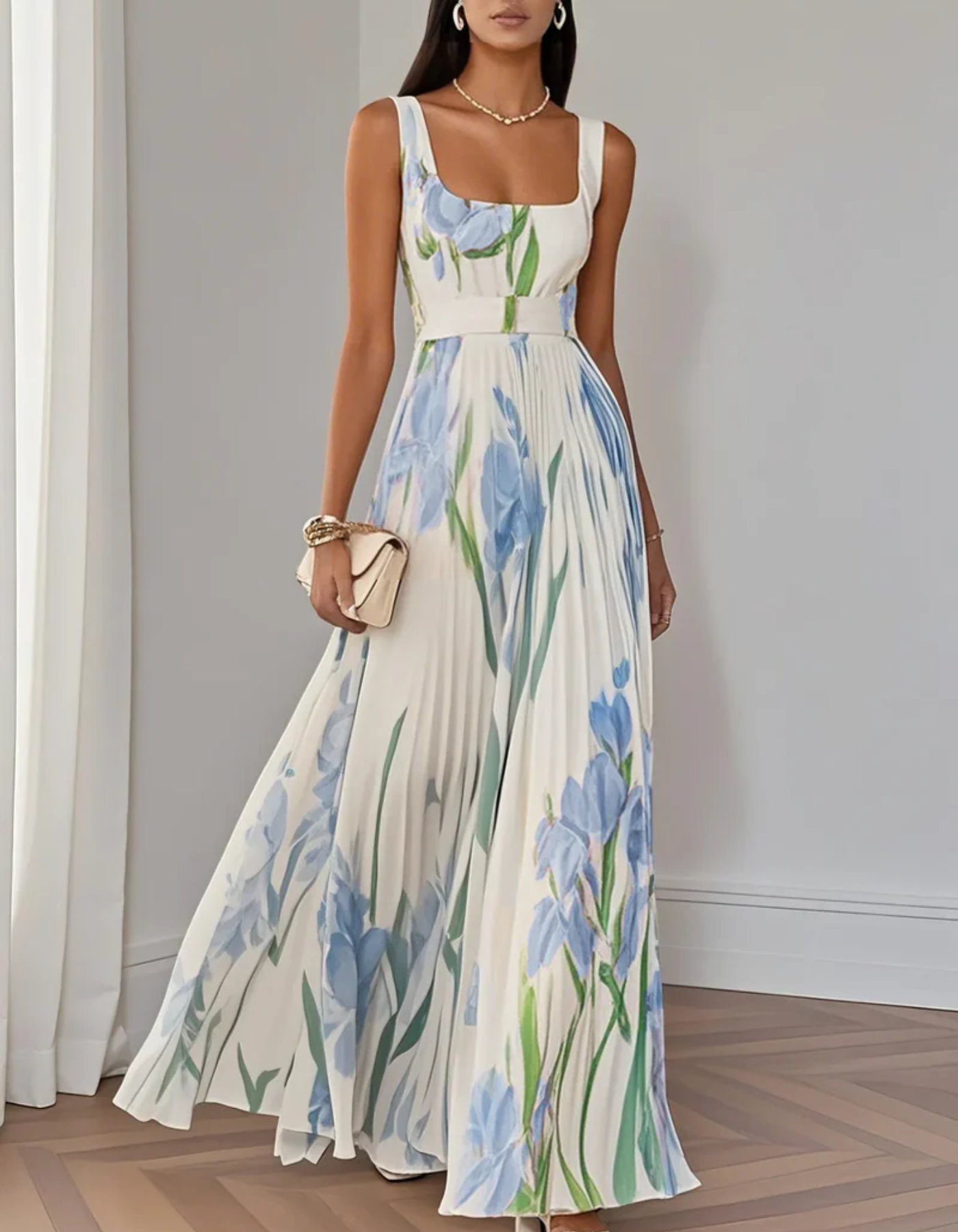 Vivienna – Watercolour floral – Pleated maxi dress-15133851681141-Mirella Fiore