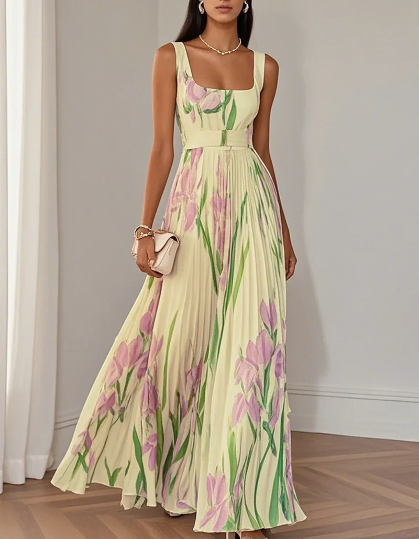 Vivienna – Watercolour floral – Pleated maxi dress-15133851681141-Mirella Fiore