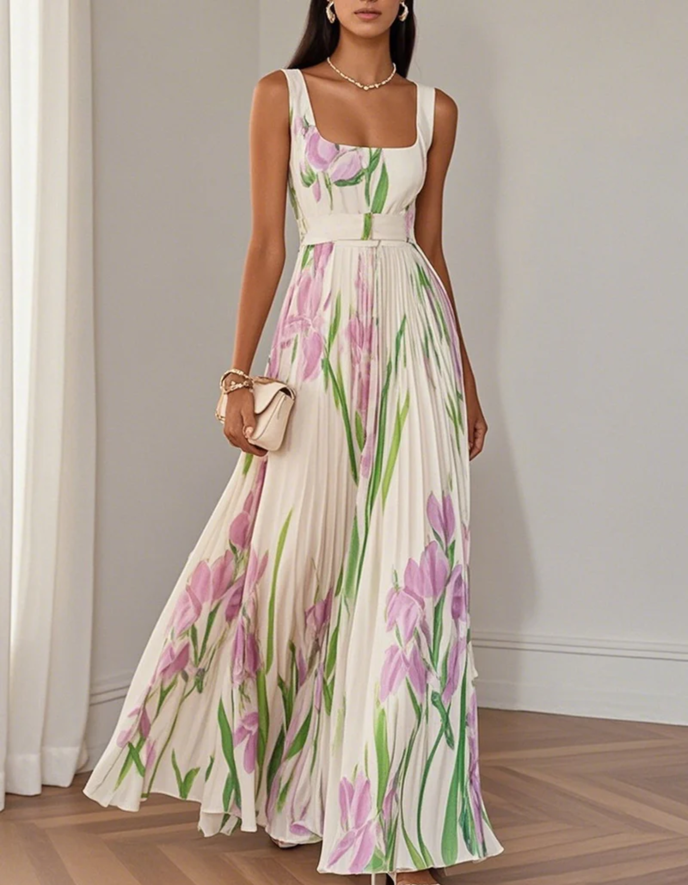 Vivienna – Watercolour floral – Pleated maxi dress-15133851681141-Mirella Fiore