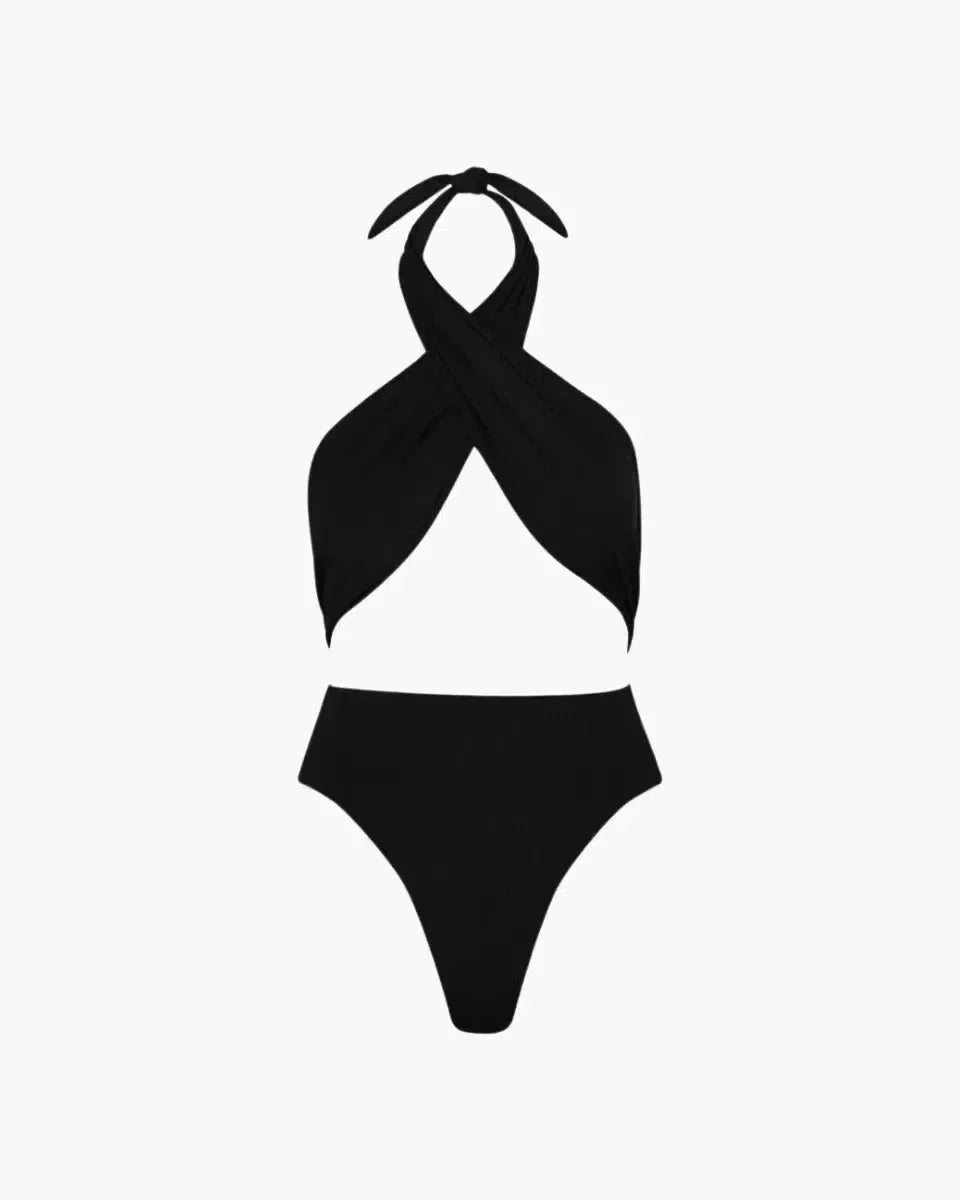 Xylia – Cross-over front – Black one-piece bodysuit-15133641539957-Mirella Fiore