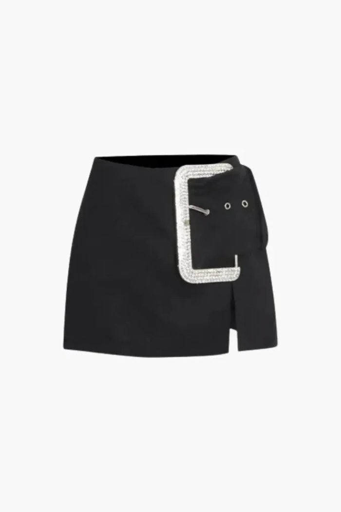 Zeno – Crystal buckle detail – High-split mini skirt-15133677420917-Mirella Fiore